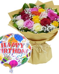Birthday flowers with helium balloon UAE