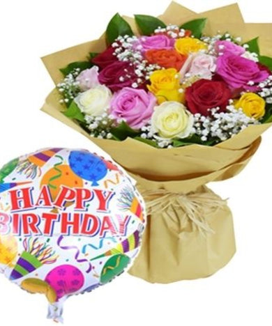 Birthday flowers with helium balloon UAE