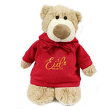 Eid Mubarak Bear": Adorable light brown bear wearing a red hoodie with "Eid Mubarak" inscription.