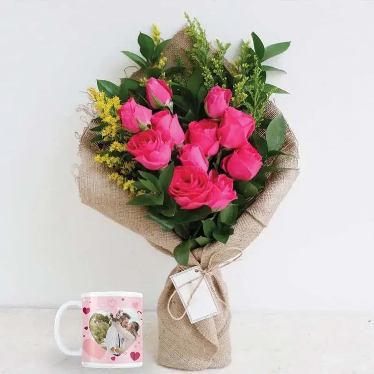 Show You Care: Explore Pink Gratitude - Personalized Mug & Rose Bouquet