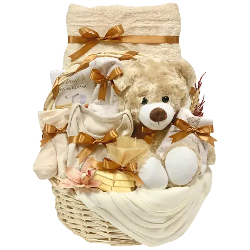 Baby gift hamper for newborn in Dubai, UAE with baby essentials and chocolates
