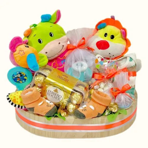 New born gift hamper with baby toys and clothes in Dubai