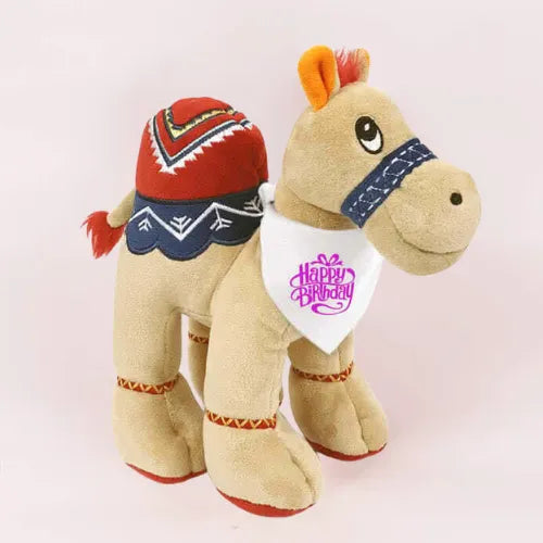 Beige Camel with Pink Happy Birthday Bandana - Order Bandana Online Dubai UAE