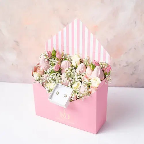 Celebrating Her Gift Box with Strawberries and Roses