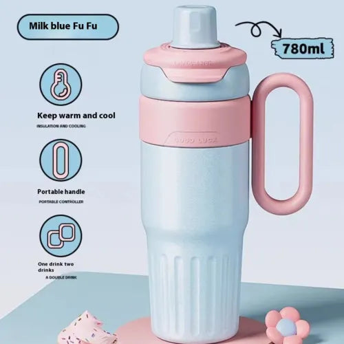 780ml Gradient Thermal Tumbler – Double Drink Stainless Steel Cup with Straw