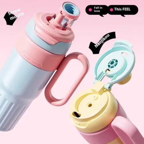 Pink 780ml gradient thermos cup with lid and straw – perfect gift for her or students in the UAE