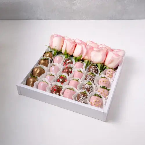 Milk and Ruby Chocolate Covered Strawberries