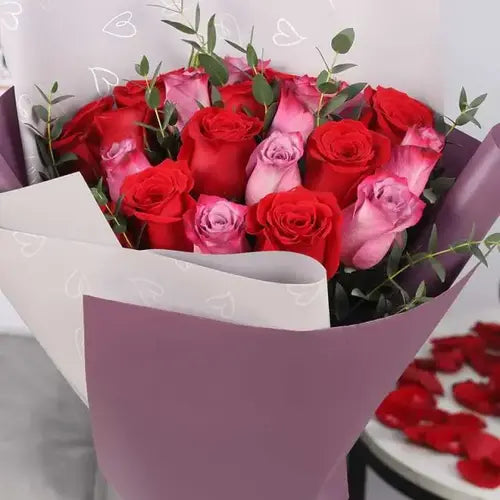 Purple and Red Rose Bouquet with Premium Wrapping UAE