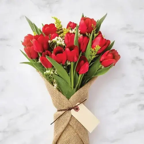 Natural Jute Wrapped Red Tulip Bouquet UAE