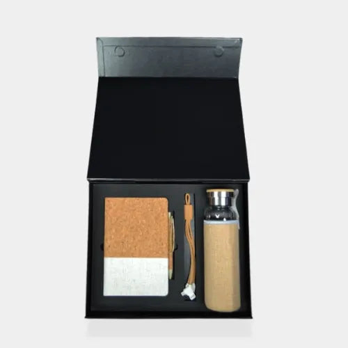 Sustainable Gift Set in Dubai with Cork Notebook and Glass Bottle