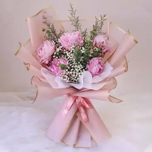 Sweety Pink Peonies Bouquet with 5 Peony Flowers
