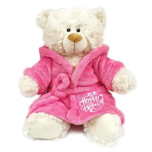 Birthday teddy bear in pink bathrobe with happy birthday message – UAE