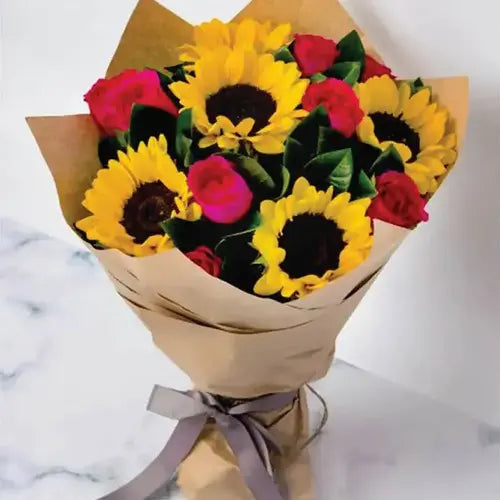 Send sunshine and thanks! Bouquet with sunflowers and roses for appreciation, delivered fresh across UAE.