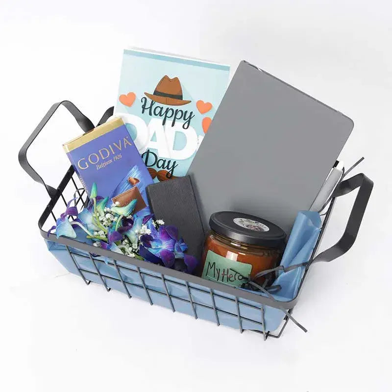 A beautifully wrapped Father's Day gift hamper