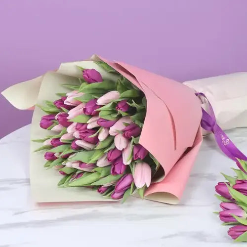 Tulips Bouquet Dubai, UAE – Pretty 51 Pink and Purple Tulips