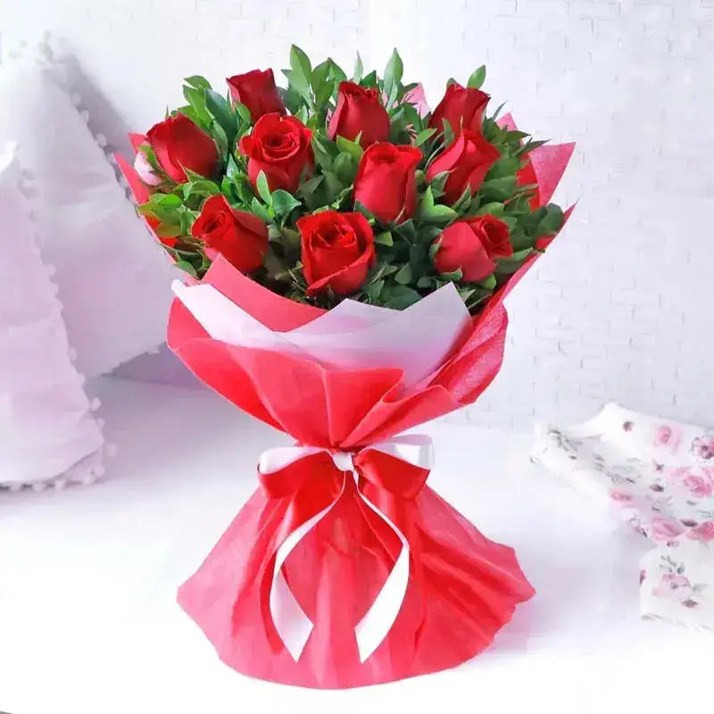 10 Red Roses Bouquet and Fudge Cake – The Perfect Gift Combo