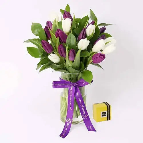 19 Tulips with Deluxe Patchi Chocolates Gift UAE