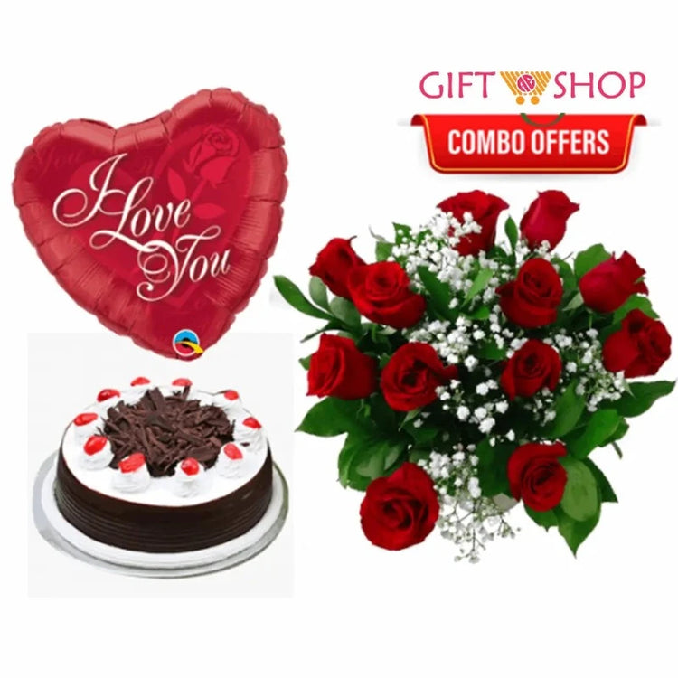 Red Roses Bouquet with Heart-Shaped Balloon