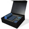  Blue gift box containing a water bottle, passport holder, power bank, and card holder (Effortless Travel: Business Travel Gift Set Dubai - Giftshop.ae)