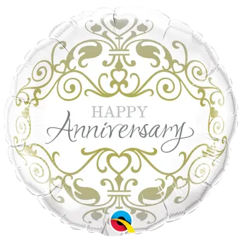 Large, 18-inch foil balloon with "Happy Anniversary" message (Anniversary Decorations Dubai - giftshop.ae).