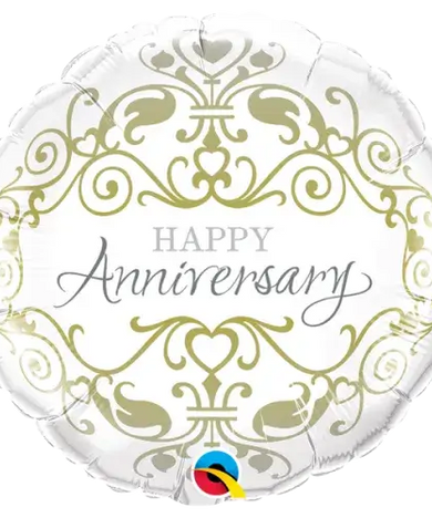 Large, 18-inch foil balloon with "Happy Anniversary" message (Anniversary Decorations Dubai - giftshop.ae).