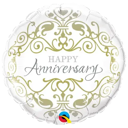 Large, 18-inch foil balloon with "Happy Anniversary" message (Anniversary Decorations Dubai - giftshop.ae).