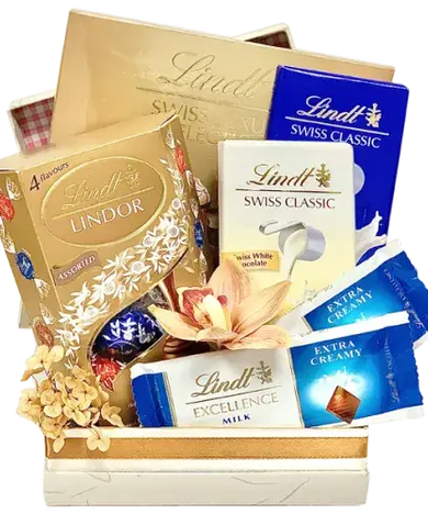 Gift box filled with assorted Lindt chocolates.