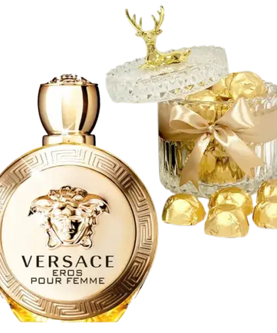 Versace Eros perfume & Belgian chocolates gift set. Perfect for gifting in Dubai, UAE.