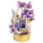  a beautifully arranged Baylis & Harding Lavender Spa Gift Basket with hand wash, reed diffuser, soap, artificial/dried flowers, and a gold metal flower decor basket