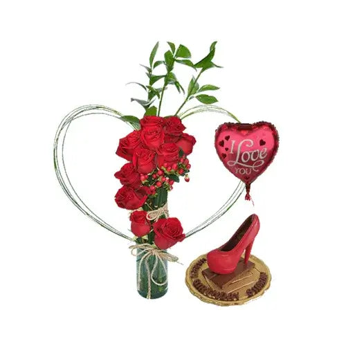 Romantic All-in-One: Flowers, Balloon & Chocolates Gift.