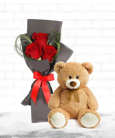 Classic Romance: Red Roses & Teddy Bear