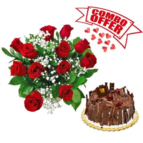 Black Forest cake, roses & heart balloon - perfect birthday or anniversary gift (UAE).