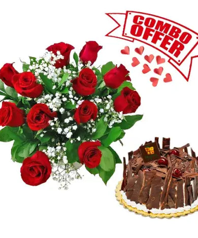 Black Forest cake, roses & heart balloon - perfect birthday or anniversary gift (UAE).