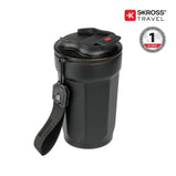 Photo of a sleek, stainless steel SKROSS Tumbler with a leakproof lid, perfect for hot or cold beverages on the go