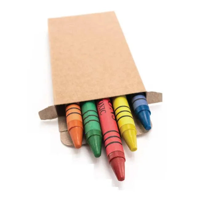 A set of 6 colorful crayons in a natural cardboard box. Perfect for eco-conscious kids who love to create.