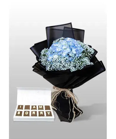  Hydrangea bouquet and chocolates in a gift box