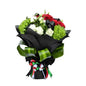 Flower bouquet with red roses, white roses, green hydrangeas, and lisianthus in vase (UAE National Day Flowers Dubai - giftshop.ae)