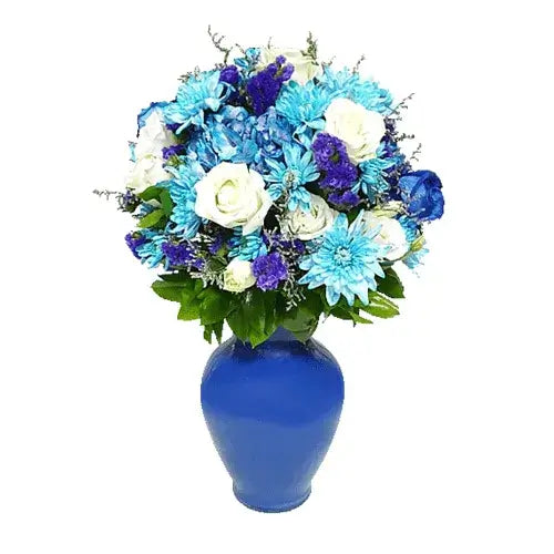  Blue and white flower bouquet in a modern vase (Men's Flowers Dubai - giftshop.ae).