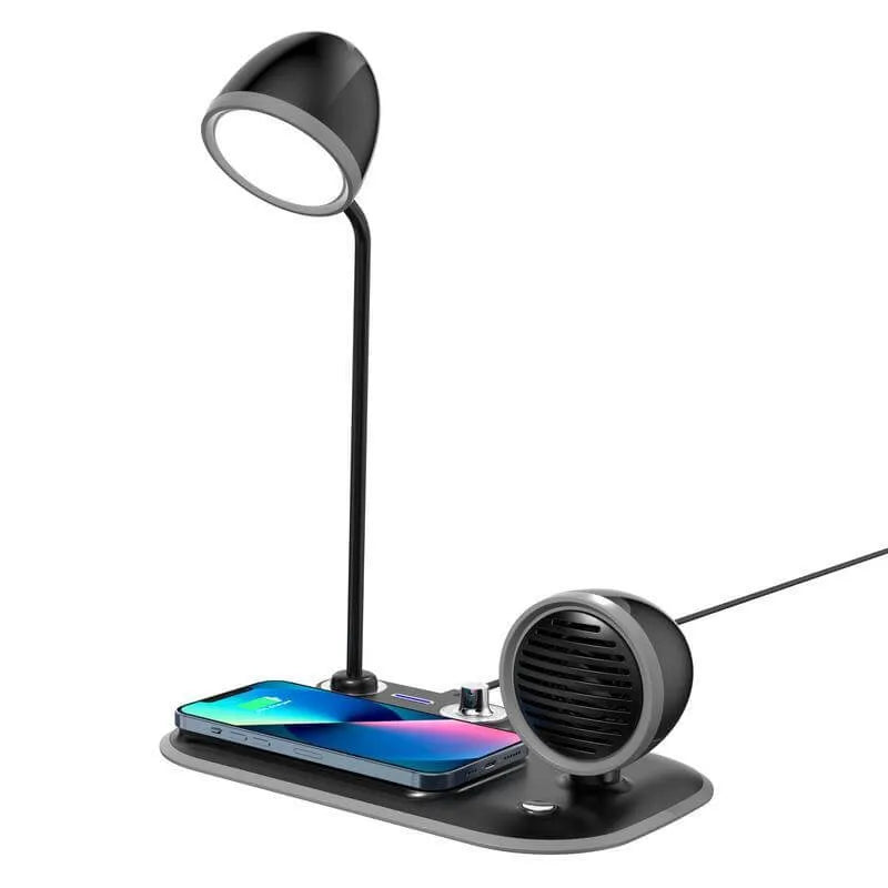 3-in-1 wireless charger lamp with speaker. Perfect for office or home in Dubai.