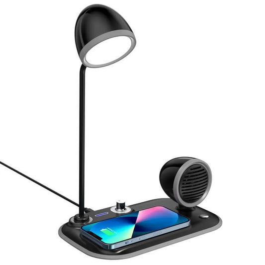 3-in-1 wireless charger lamp with speaker. Perfect for office or home in Dubai.