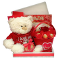 Valentine's Day chocolates, teddy bear & rose gift basket 