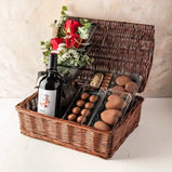 Valentine's Gift Hamper with Red Roses, Wine, Chocolates & Cakes (UAE Delivery)