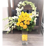 Yellow Roses & White Orchids Bouquet