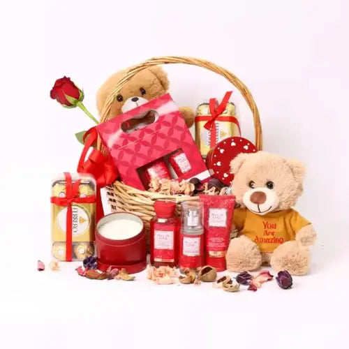 Amazing Beauty Gift Basket with Red Rose and Teddy in Dubai, UAE