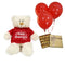 Anniversary gift basket with teddy bear, chocolates & balloons for a romantic surprise (UAE).