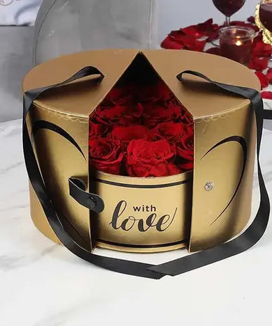 13 preserved red roses in a luxurious golden box (UAE delivery)