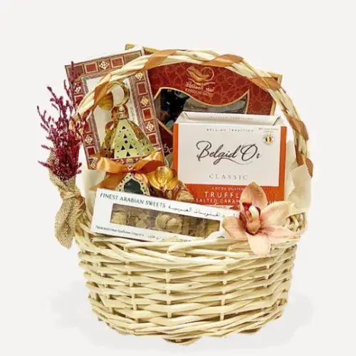 Arabian Sweet & Savoury gift basket with dates, chocolates, and sweets