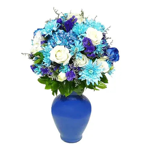 Best flower bouquet for him with white and blue flowers