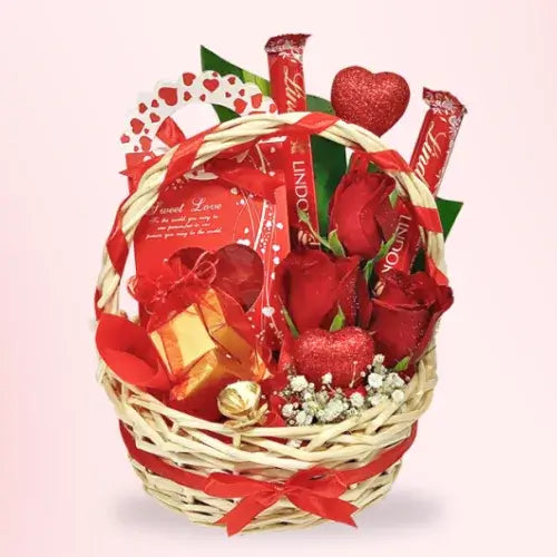 Valentine's Day gift with Belgian chocolates and red roses for her in Dubai, UAE