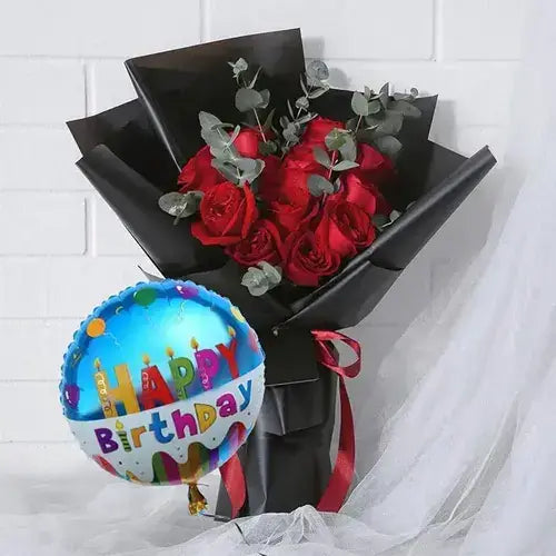 Birthday Gift Delivery Dubai - Roses with Helium Balloon